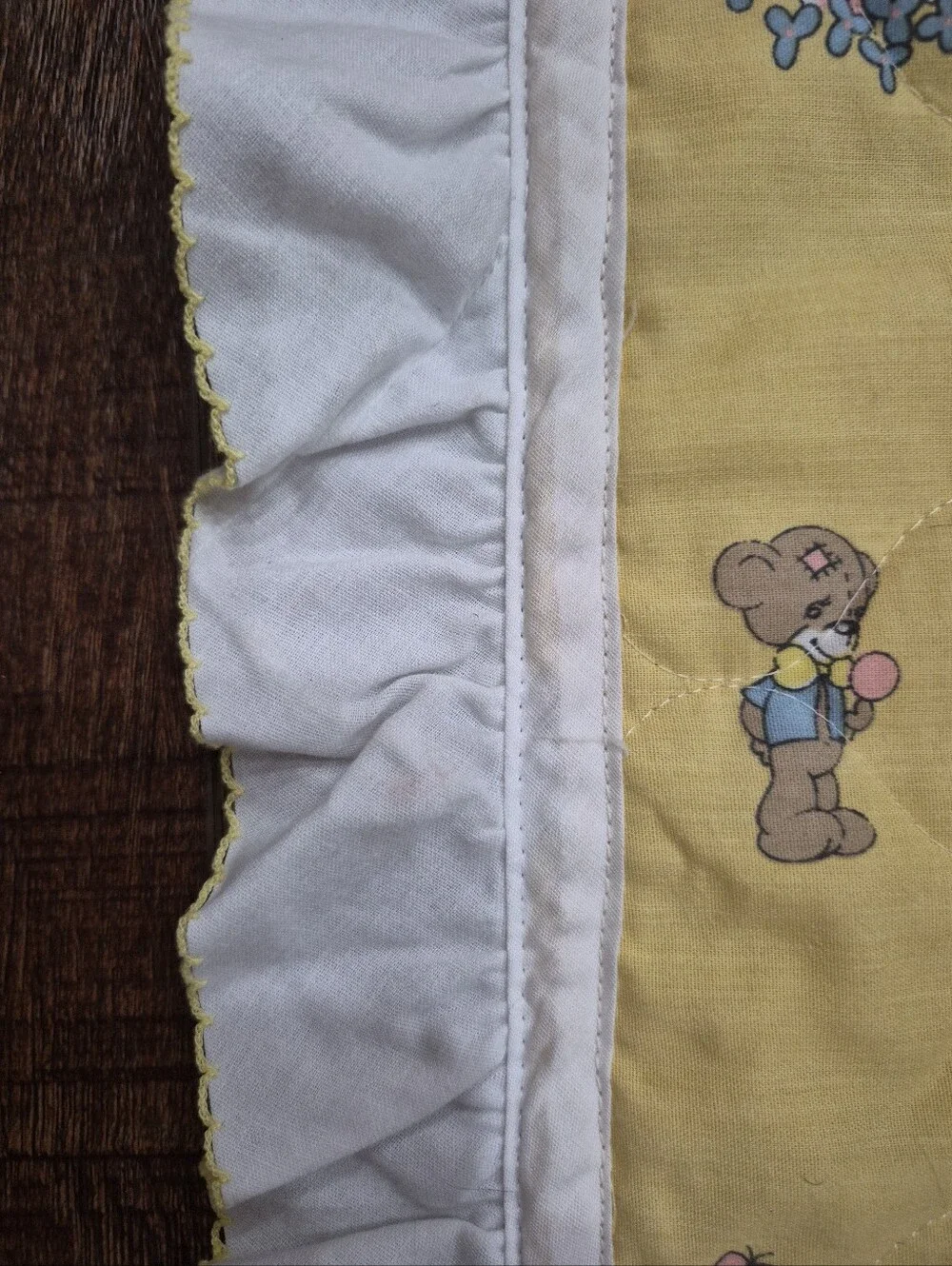 Vintage Precious Moments Baby Blanket Crib Quilt Lovey With Lace Trim